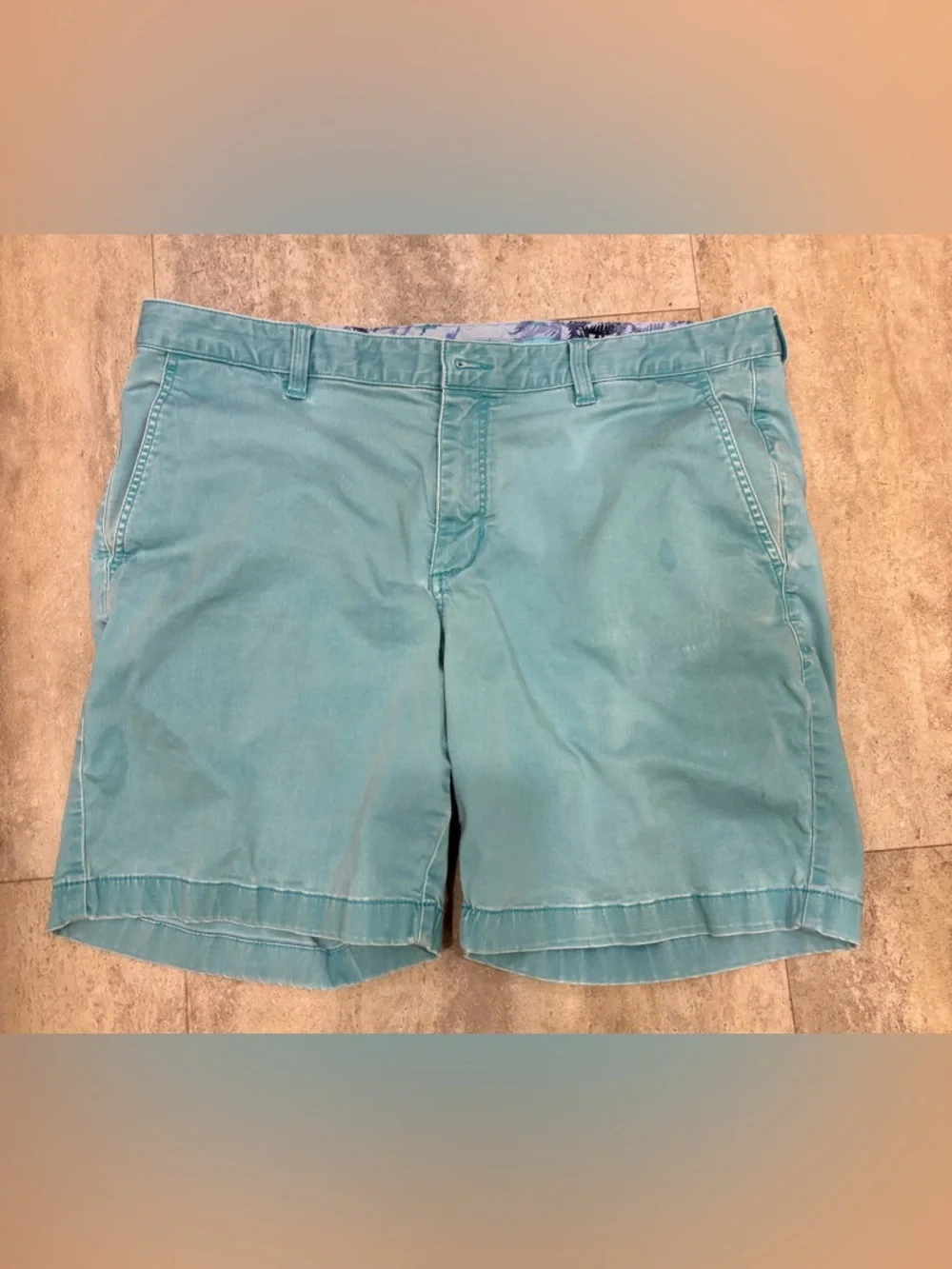 2 Pairs of Tommy Bahama Aqua and Light Blue Flat-Front Cotton Shorts